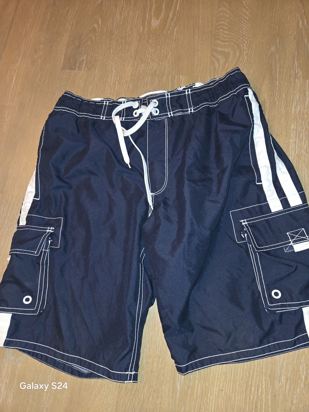 Old Navy Navy Blue Swim Board Shorts with White Stripes Mens M